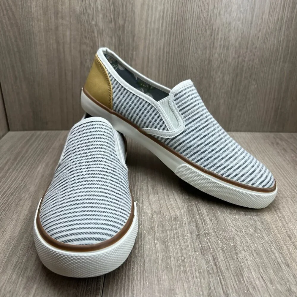 Tommy Bahama Striped Canvas Slip On Sneakers Womens 8.5 Flat Low Top White Gray - Picture 7 of 14